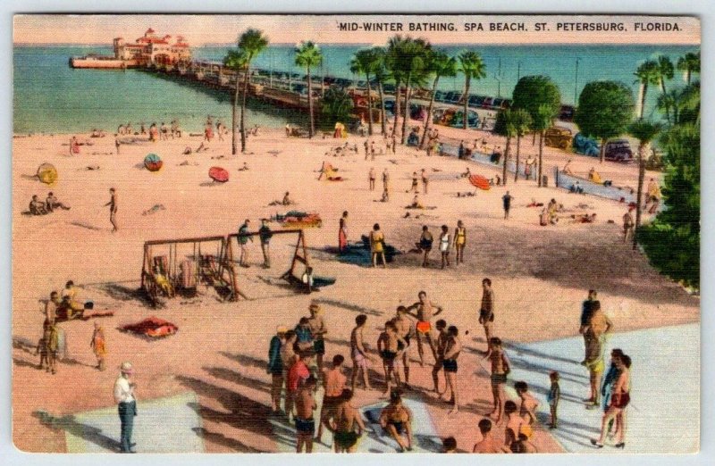 1949 ST PETERSBURG FLORIDA*SPA BEACH*MID WINTER BATHING*PIER*RATTLESNAKE FL PM