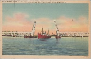 Postcard Magnificent State Highway Bridge Across Cape Fear River Wilmington NC