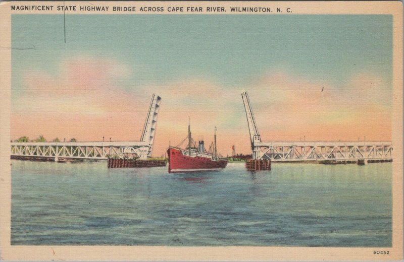 Postcard Magnificent State Highway Bridge Across Cape Fear River Wilmington NC