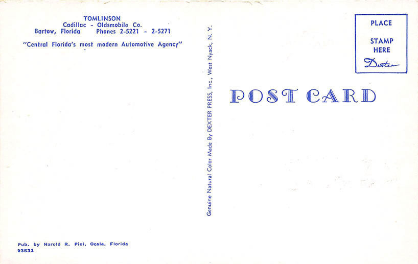 Bartow FL Tomlinson Cadillac Oldsmobile Dealership Postcard Topics