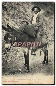 Old Postcard Folklore type mountain on his donkey Mule TOP