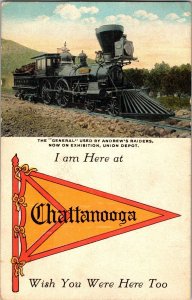 Pennant, I Am Here at Chattanooga TN The General Locomotive c1928 Postcard L55 