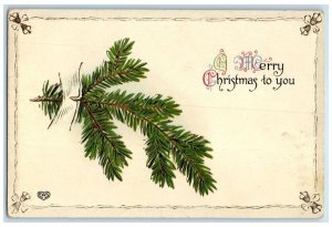 1914 Christmas Pine Leaf Embossed Gel Gold Gilt Council Bluffs Iowa IA Postcard