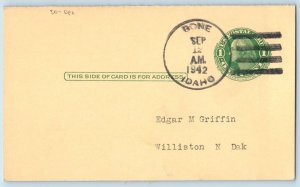 DPO Bone Idaho ID Postcard Edgar M Griffin Williston North Dakota ND 1942 Posted