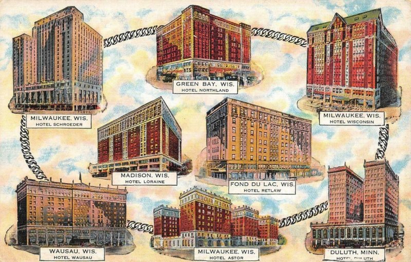 Advertising  SCHROEDER HOTELS In Wisconsin & Minnesota  ca1930's Linen Postcard 