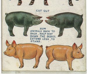 Vintage Reproduction of a RARE 1907-1915 Cut-Out Farm Animals Pig Sheep Postcard