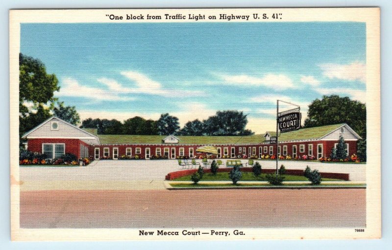 PERRY, GA Georgia  NEW MECCA COURT c1940s Linen Roadside  Postcard