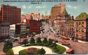 New York Albany Looking Up State Street To State Capitol & Office Building Fr...