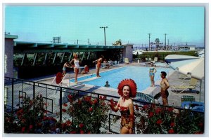 c1950's Americana Motel & Restaurant Tourist Bathing Anaheim California Postcard