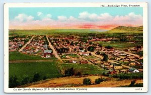 EVANSTON, WY Wyoming ~ Lincoln Highway BIRD'S EYE VIEW c1940s Sanborn Postcard