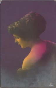 RPPC Postcard Fancy woman Purple Background