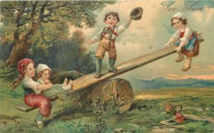 Postcard 1908 PFB Children See Saw Artist impression 23-3382