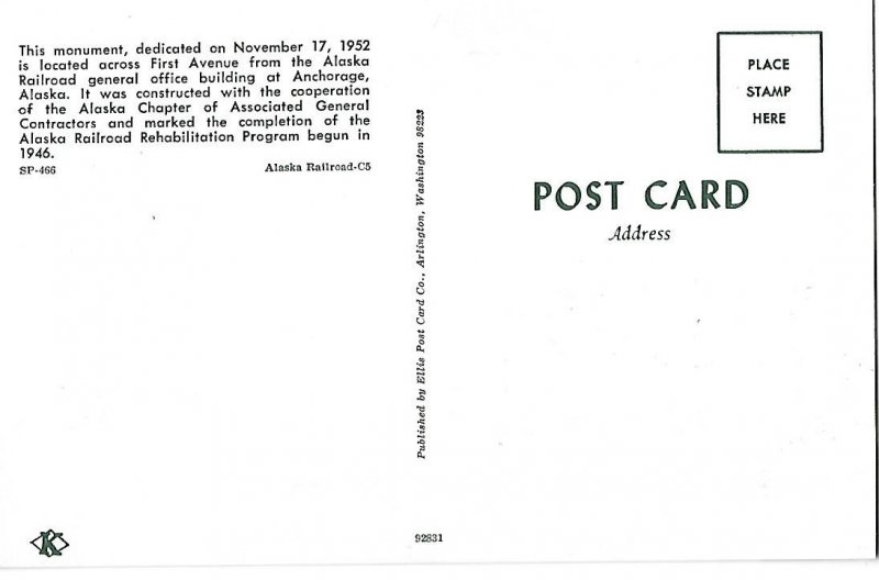 Railroad Train Monument 11-17-52 Anchorage Alaska