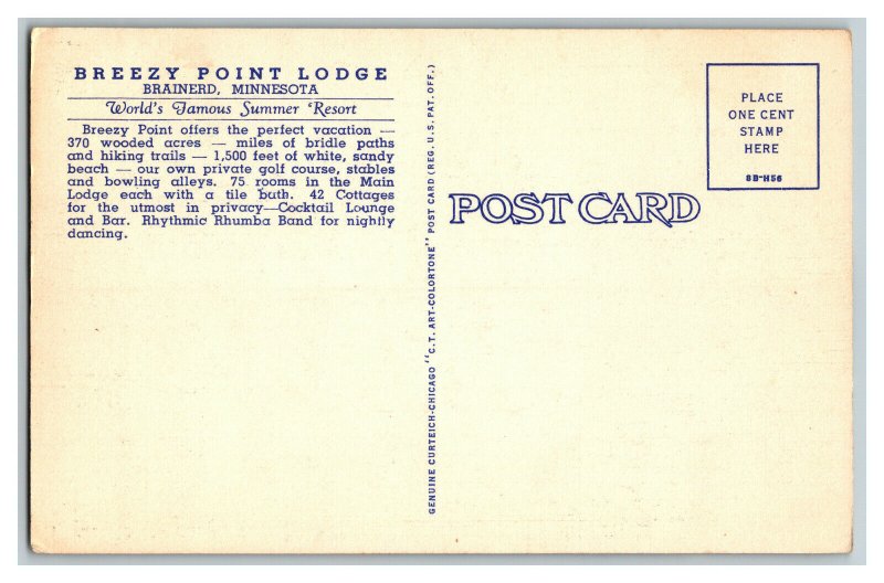 Breezy Point Lodge Brainerd Minnesota Vintage Standard View Postcard 