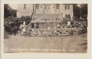 Iowa Ia Real Photo RPPC Postcard c1930s WEST BEND War Memorial Fountain