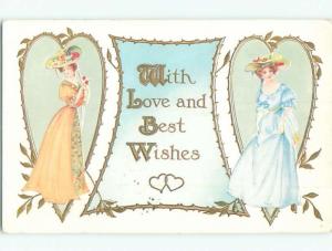 Pre-Linen PRETTY GIRLS WITH MATCHING HATS BUT DIFFERENT DRESSES k7807