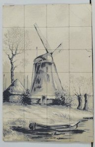 Windmill Row Bow Country Scene Drawing c1907 St Paul to Denton Neb Postcard L19