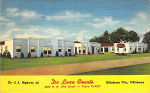 Linen, De Luxe Courts, Oklahoma City, OK,  On Route 66, Minty, Old Postcard
