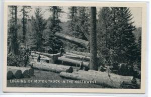 Loading Logging Truck in Pacific Northwest 1950s postcard