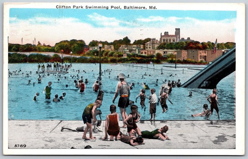 Vtg Baltimore Maryland MD Clifton Park Swimming Pool 1920s View Postcard