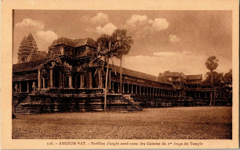 Angkor Vat Pavillon D’Angle Nort Ouest Des Galeries Temple Postcard WOB Note Vtg 