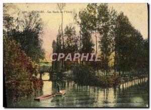 Old Postcard The Banks of Bourges & # 39Yevre Boat Boat