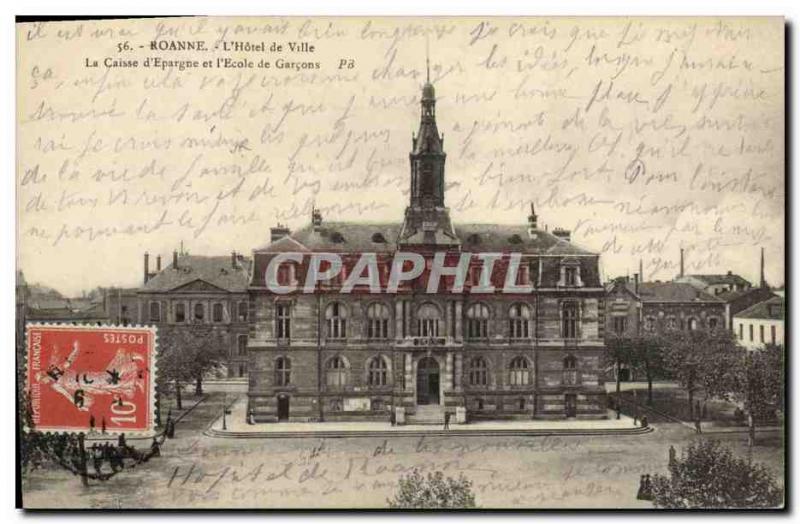 Old Postcard Bank Caisse d & # & # 39Epargne and 39Ecole des Garcons Roanne