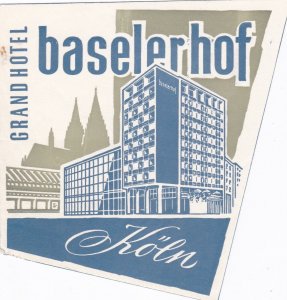 Germany Koeln Grand Hotel Baselerhof Vintage Luggage Label sk3270