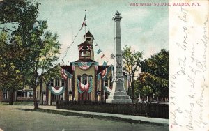 Walden New York NY~Monument Square-Patriotic Flags & Bunting~1906 Postcard