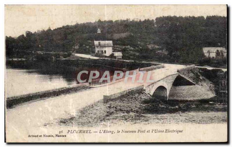 Old Postcard Ploermel L Etang New Bridge Electric Factory I dt