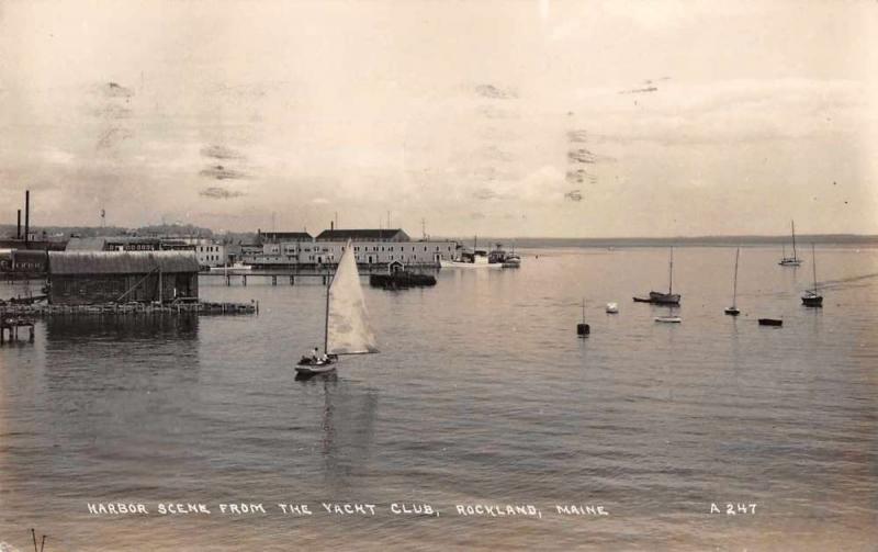 Rockland Maine Harbor Scene from the Yacht Club Real Photo Postcard J48811