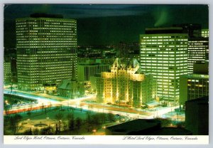 Lord Elgin Hotel At Night, Ottawa, Ontario, Chrome Aerial View Postcard