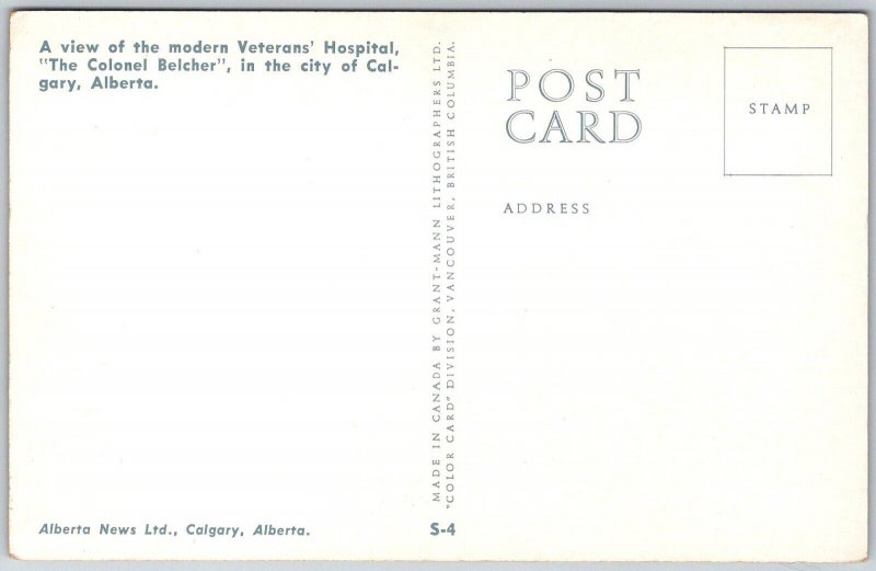 Calgary Alberta Canada 1950s Postcard Verterans Hospital
