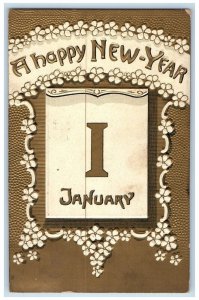 1907 Happy New Year January 1 Flowers Baltimore Maryland MD Embossed Postcard