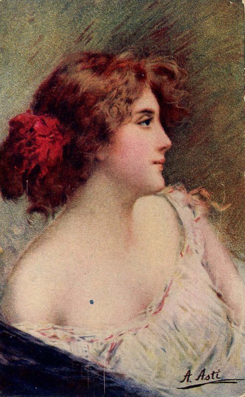 Lady with Red Flower in Hair     Artist: A. Asti