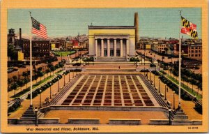 Vintage War Memorial and Plaza Baltimore Maryland MD Linen Postcard