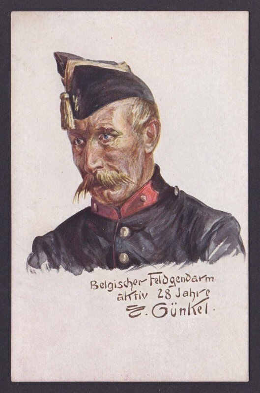 Postcard, WWI, Postcard Soldiers Günkel, Belgian field gendarme, Unused