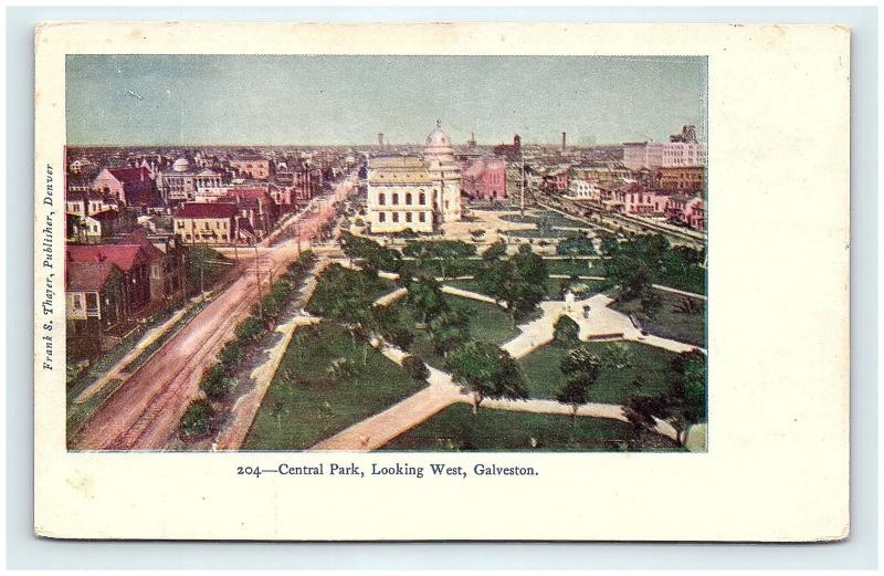 Postcard TX Galveston Airview Central Park Looking West Pre 1908 View G08