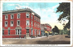 USA Main Avenue From Church Street Hawley Inn Pennsylvania Postcard 02.76 