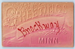 Brockway Minnesota MN Postcard Greetings Airbrush Embossed c1910 Vintage Antique