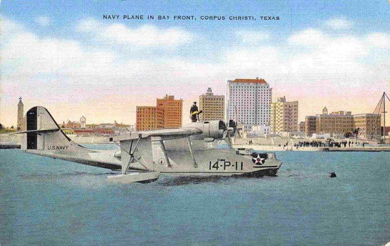 Navy Flying Boat Sea Plane Corpus Christi Texas 1940s linen postcard