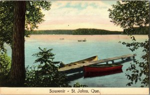 Souvenir St Johns Quebec Canoe Lake Toronto Canada Postcard Unposted Vintage UNP 