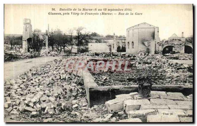 Postcard Old Giannes Pres Vitry le Francois Rue de La Gare Army