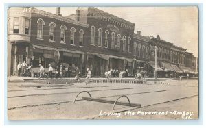 Construction Pavement Workers c1910 Amboy Illinois RPPC Photo Antique Postcard 