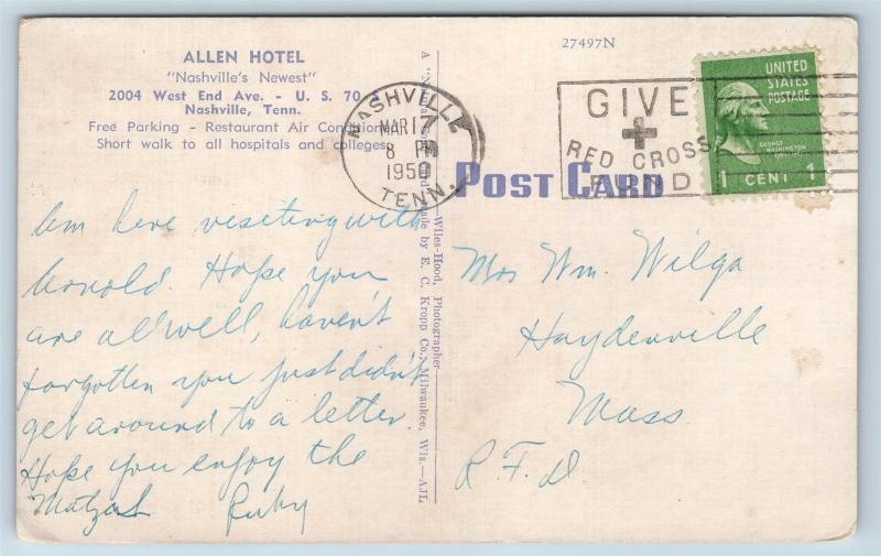 Postcard TN Nashville Allen Hotel Multiview Interior Room Dining Vintage M1