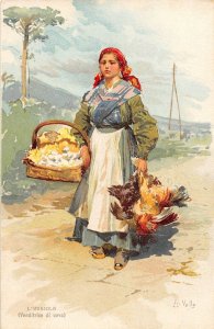 Woman Egg Seller L'Uvaiola Venditrice di Uova Italy 1905c postcard