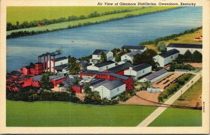 Air View Glenmore Distilleries Ownesboro Kentucky KY Linen Postcard VTG PM WOB 