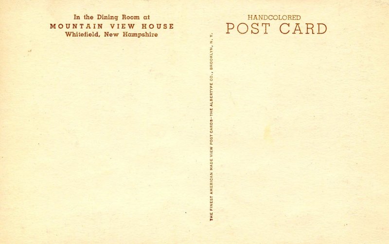 NH - Whitefield. Mountain View House. Dining Room