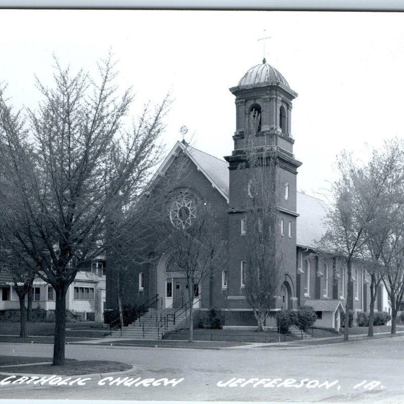 c1950s Jefferson, IA RPPC Catholic Church Photo House Residence Postcard A103