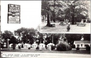 Lapeer, MI Michigan  M 21 MOTOR COURT  Roadside Motel~Cabins  ca1950's Postcard